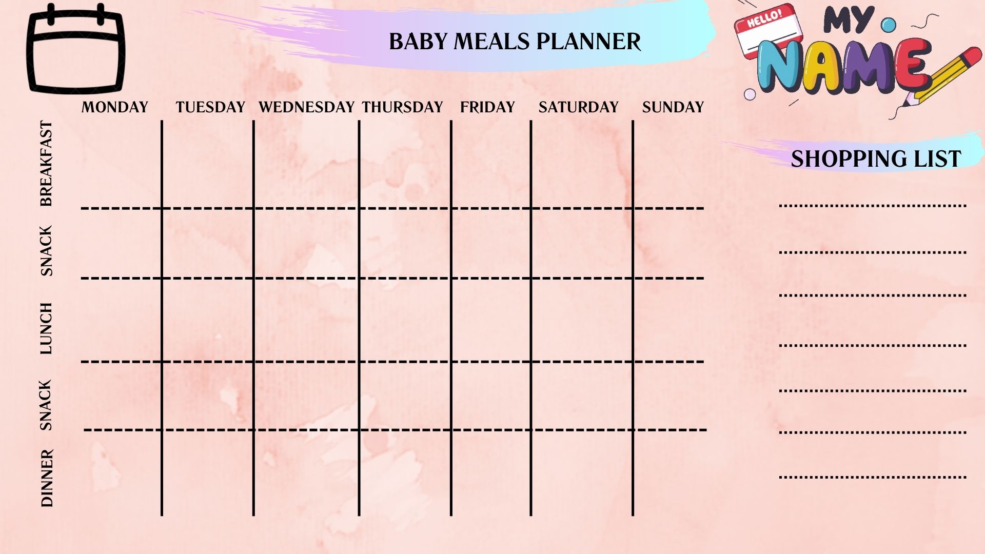 BABY MEALS PLANNER Peach BABY MEALS PLANNER Peach