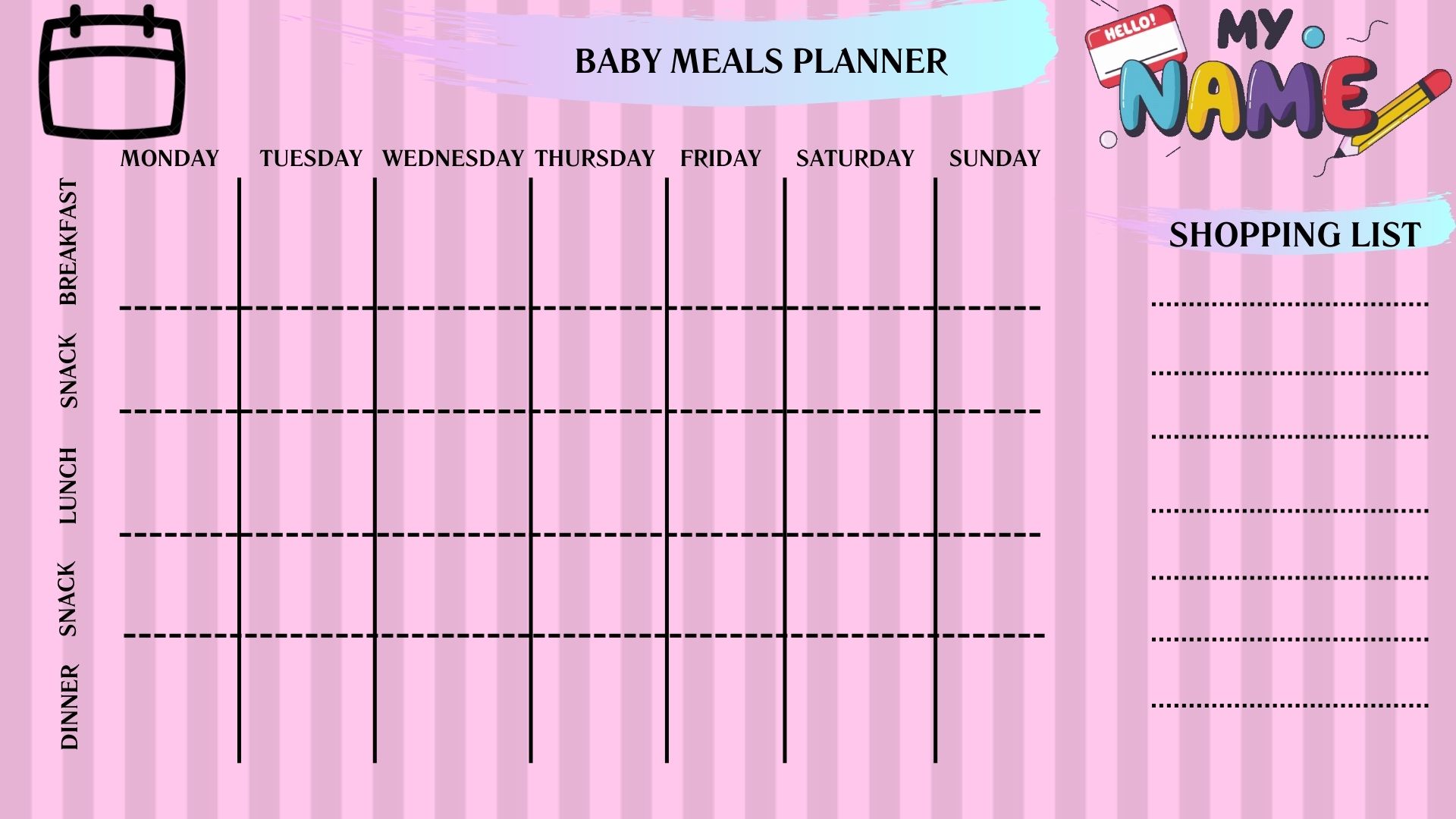 BABY MEALS PLANNER Pink BABY MEALS PLANNER Pink
