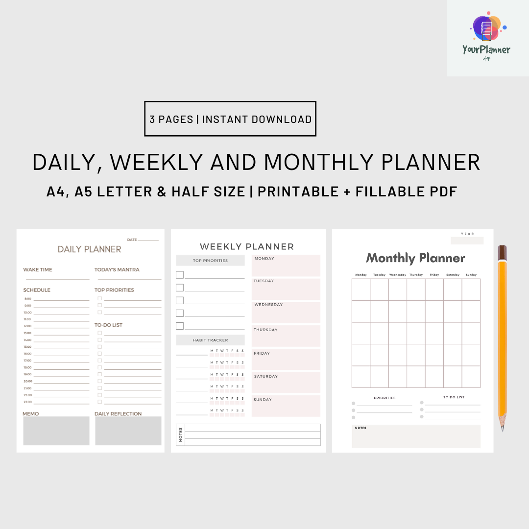 Daily,Weekly and Monthly planner